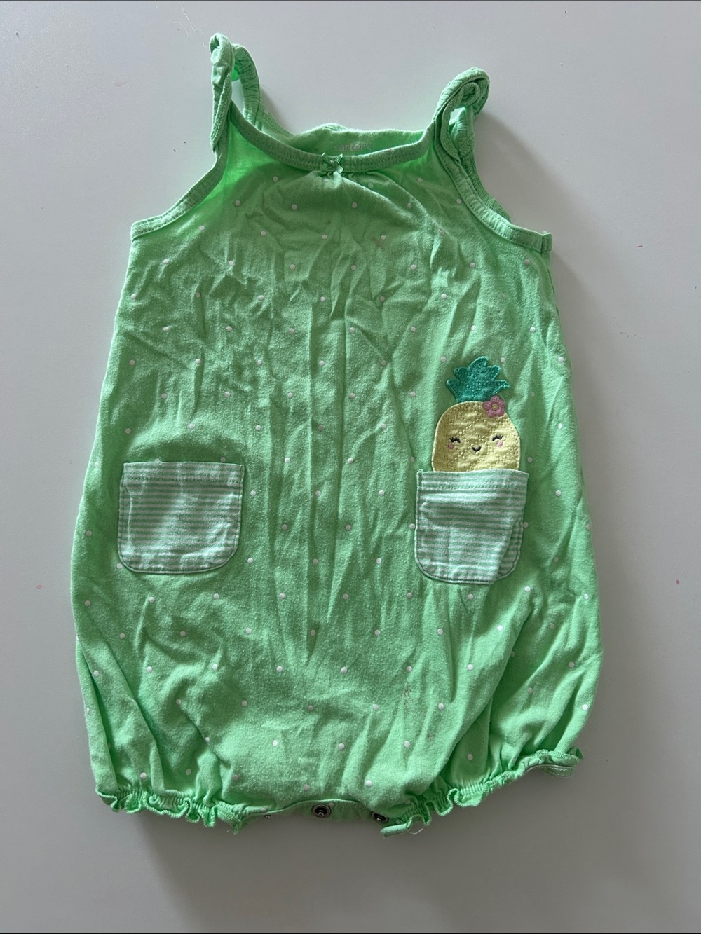 Carter's Light Green Pineapple Pocket Tank Romper